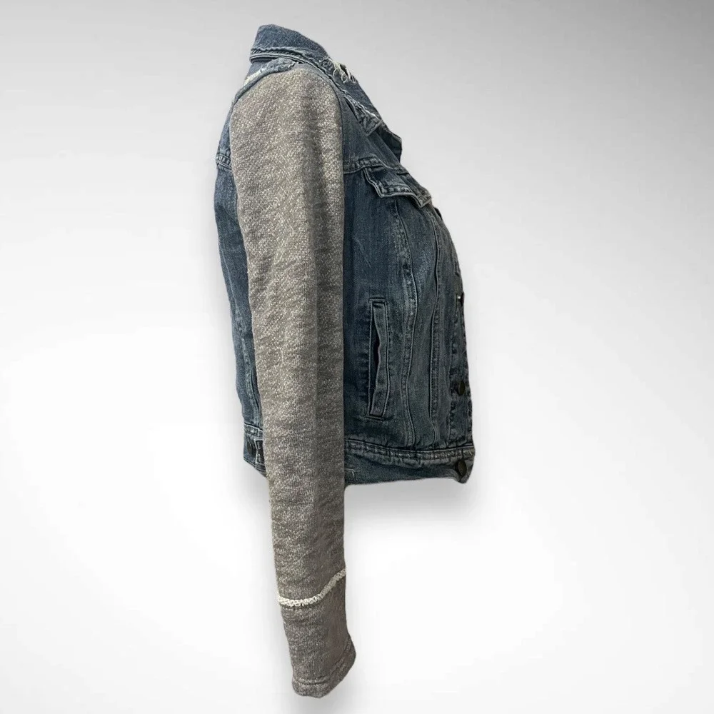 FREE PEOPLE Collared Knit and Denim Jean‎ Jacket Size XS | EUC - Picture 4 of 6